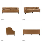 Canapé Chesterfield en cuir véritable avec capitonnage, clous décoratifs et pieds en bois massif