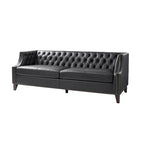 Canapé Chesterfield en cuir véritable avec capitonnage, clous décoratifs et pieds en bois massif