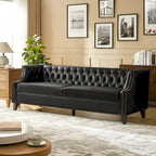 Canapé Chesterfield en cuir véritable avec capitonnage, clous décoratifs et pieds en bois massif