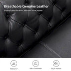 Canapé Chesterfield en cuir véritable avec capitonnage, clous décoratifs et pieds en bois massif