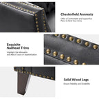 Canapé Chesterfield en cuir véritable avec capitonnage, clous décoratifs et pieds en bois massif