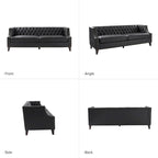 Canapé Chesterfield en cuir véritable avec capitonnage, clous décoratifs et pieds en bois massif