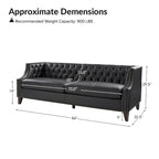 Canapé Chesterfield en cuir véritable avec capitonnage, clous décoratifs et pieds en bois massif