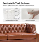 Canapé Chesterfield en cuir véritable avec capitonnage, clous décoratifs et pieds en bois massif