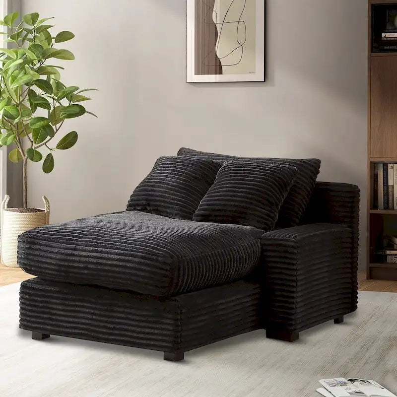 Chaise longue capitonnée en velours côtelé avec structure en bois
