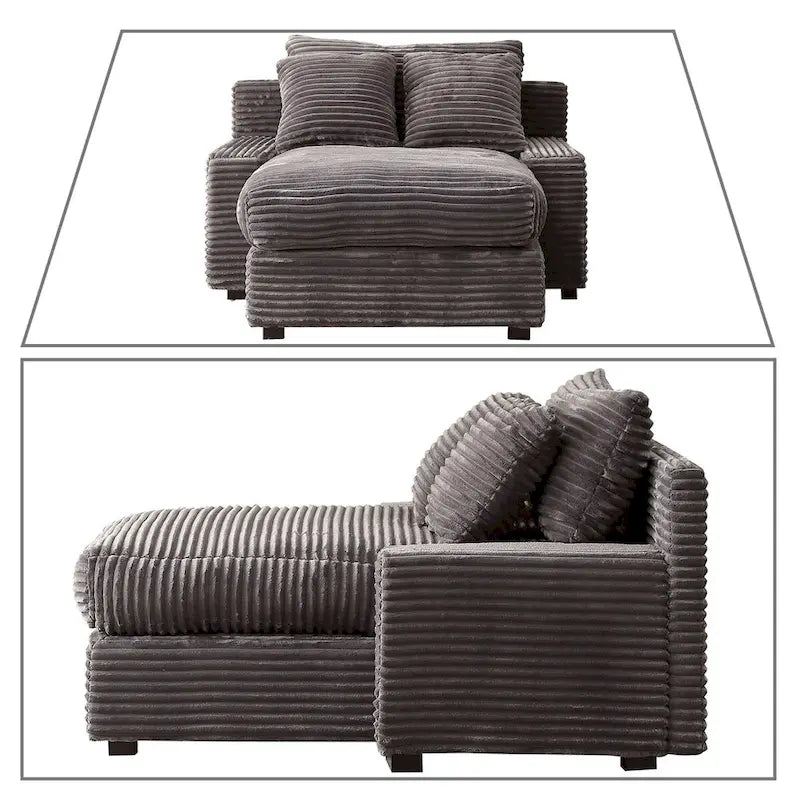 Chaise longue capitonnée en velours côtelé avec structure en bois