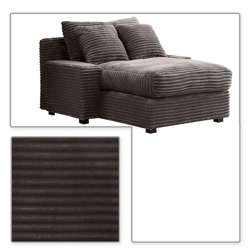 Chaise longue capitonnée en velours côtelé avec structure en bois