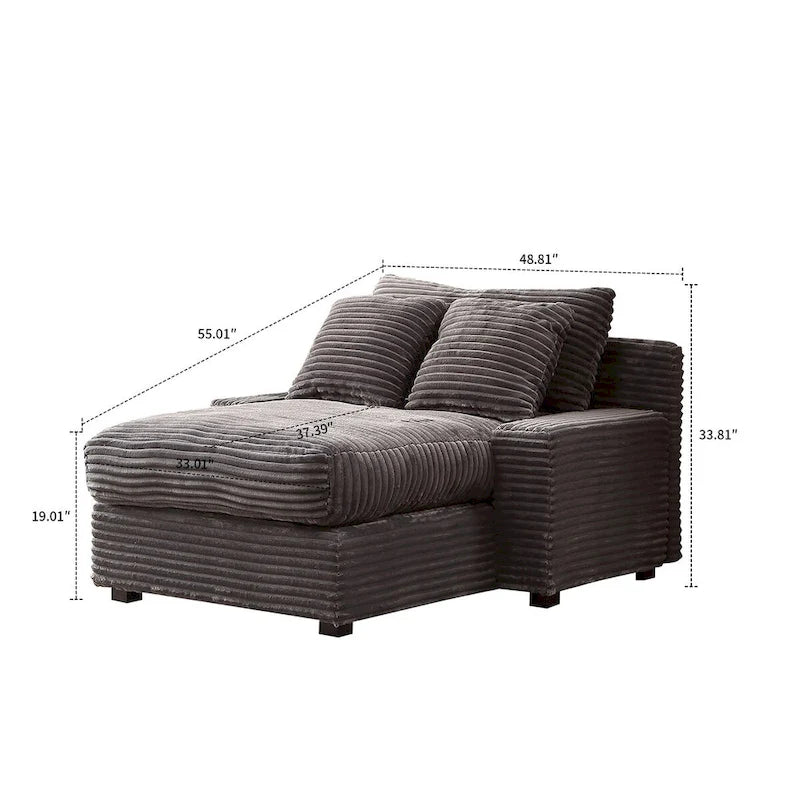 Chaise longue capitonnée en velours côtelé avec structure en bois