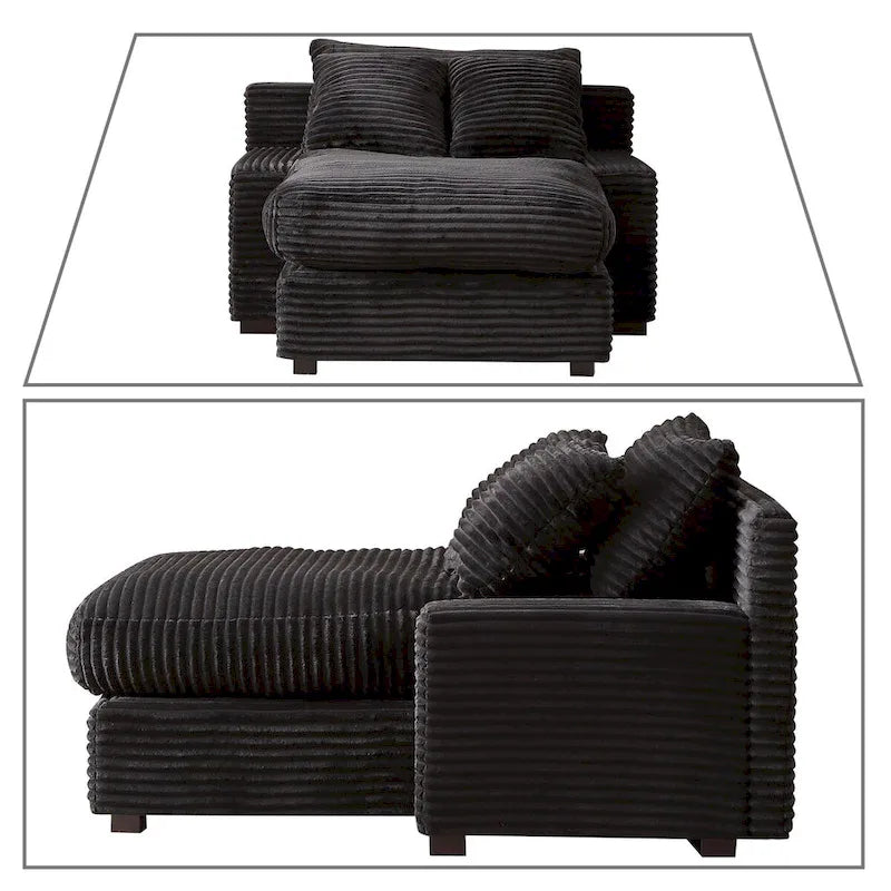 Chaise longue capitonnée en velours côtelé avec structure en bois