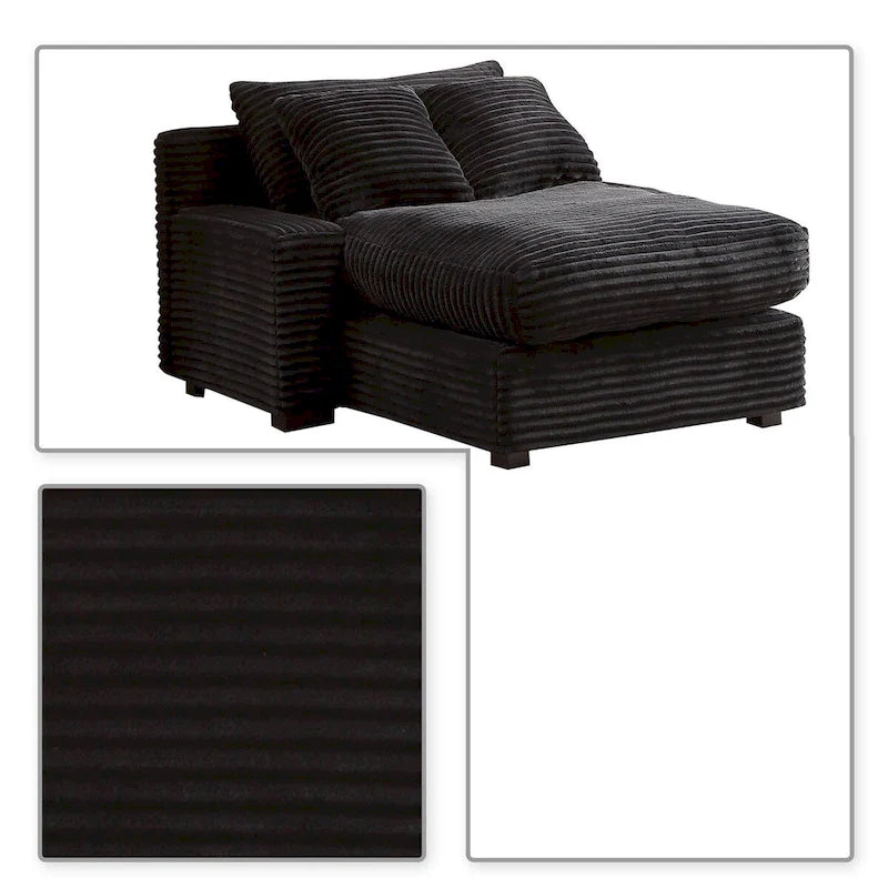 Chaise longue capitonnée en velours côtelé avec structure en bois