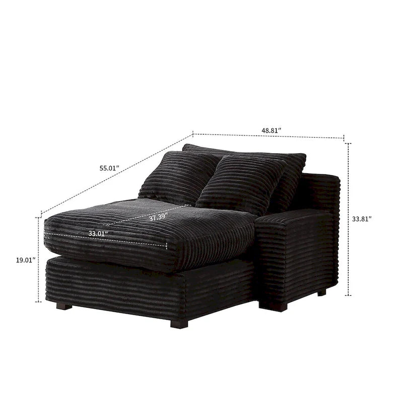 Chaise longue capitonnée en velours côtelé avec structure en bois