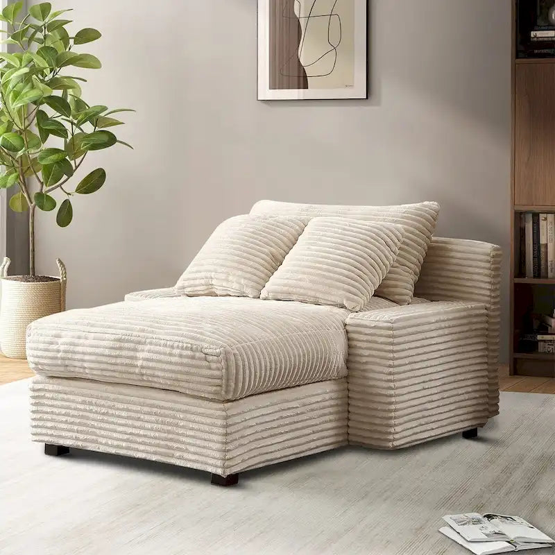 Chaise longue capitonnée en velours côtelé avec structure en bois