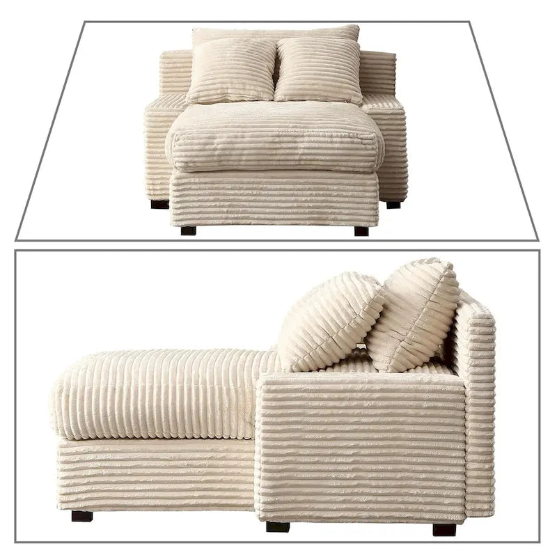 Chaise longue capitonnée en velours côtelé avec structure en bois