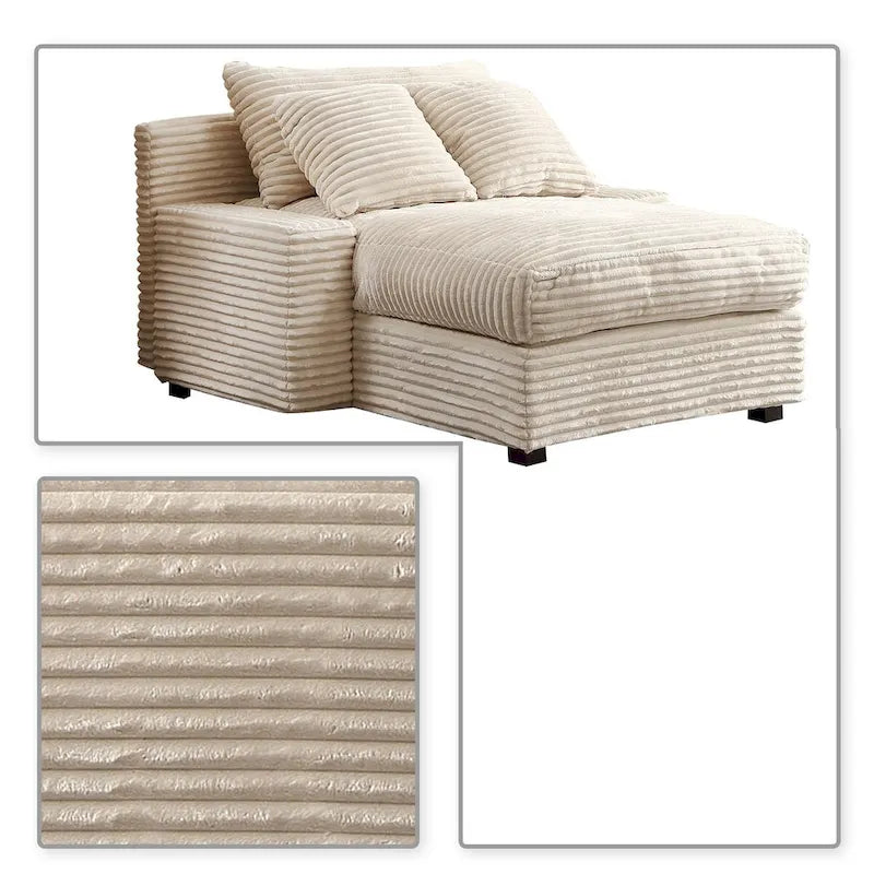 Chaise longue capitonnée en velours côtelé avec structure en bois