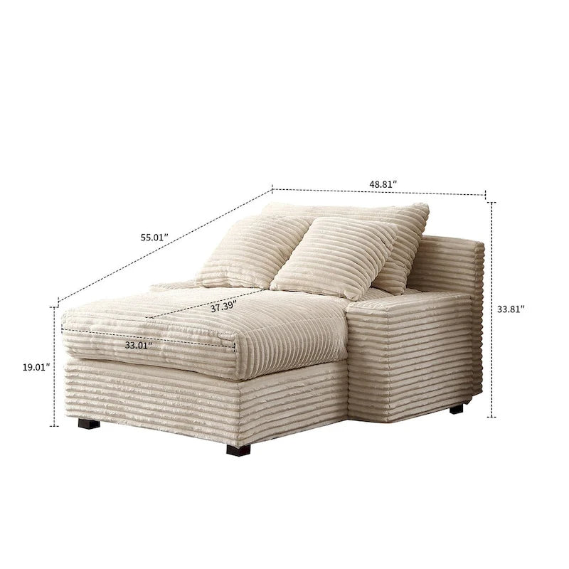 Chaise longue capitonnée en velours côtelé avec structure en bois