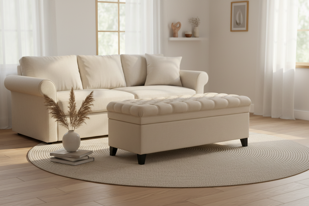 Tufted Ottoman Bench in Minimalist Living Room